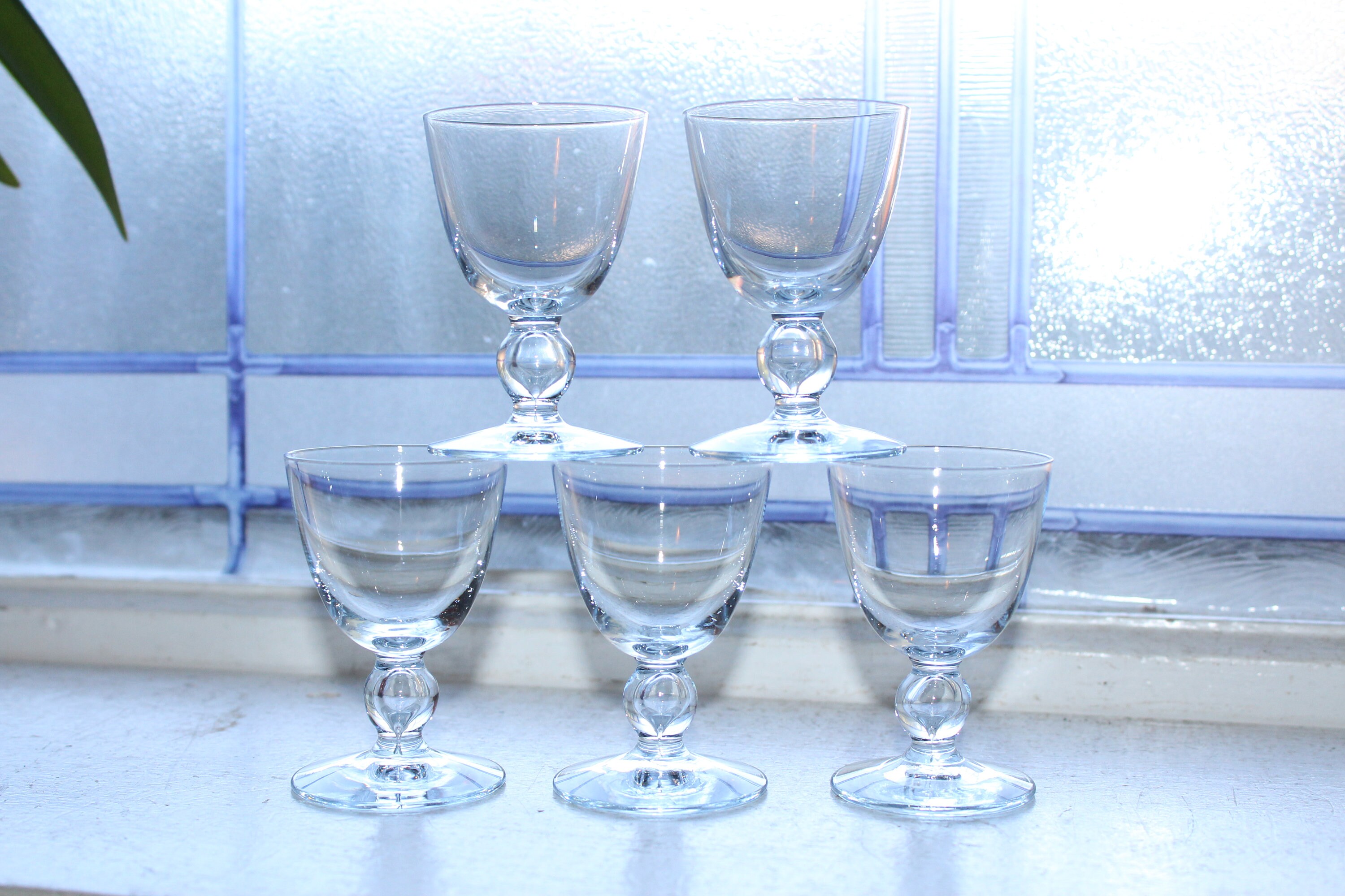 5 Small Crystal Schnapps Glasses Vintage Swedish Stemmed Shot Glasses