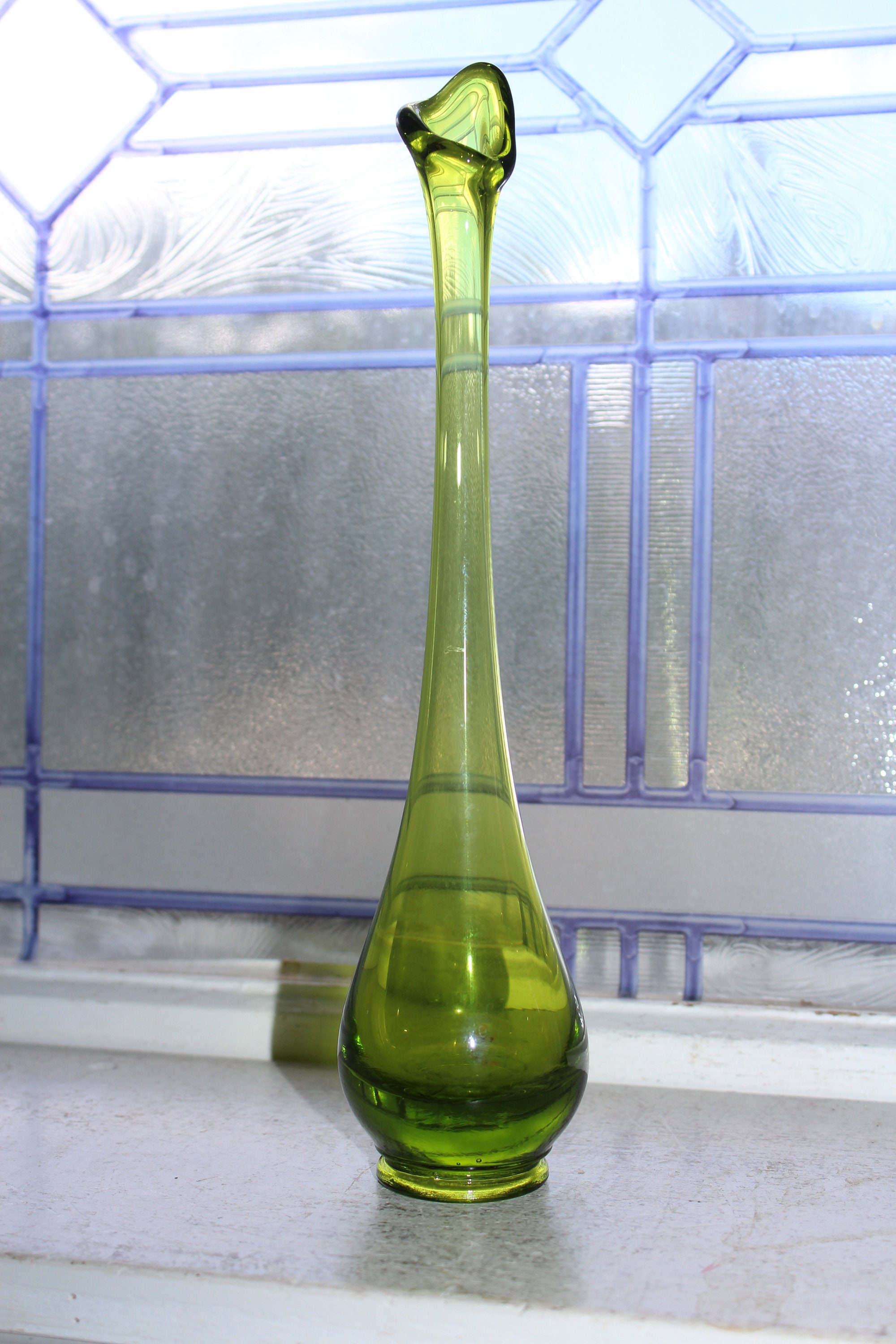 Large Green Swung Glass Hobnail Vase 11 Vintage Mid Century Modern
