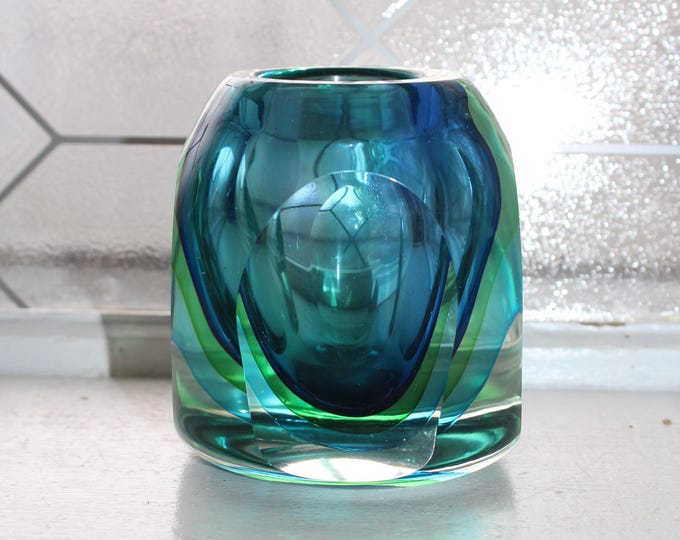 Vintage Murano Glass Faceted Vase Mandruzzato Sommerso 1960s