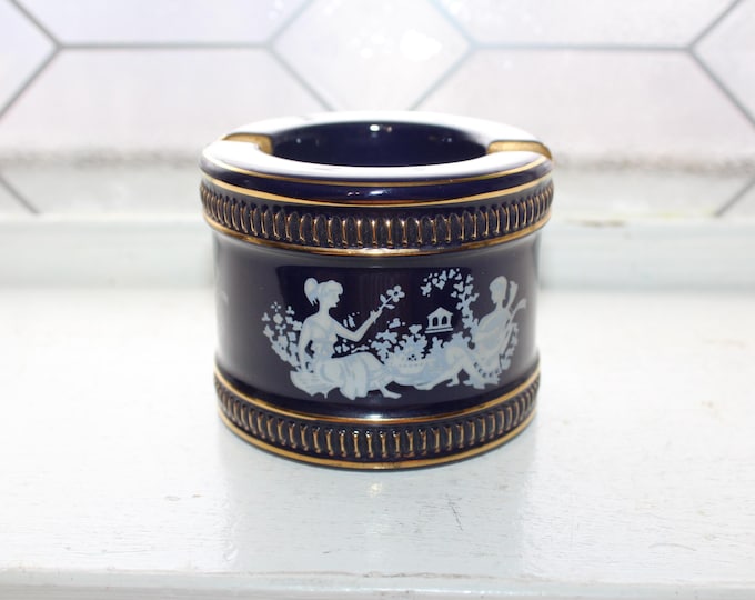 Vintage Fiorentine Italy Ashtray Courtship Cobalt Blue Gold White