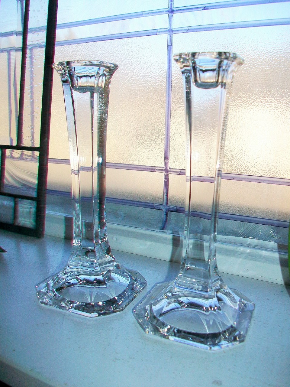 Pair of Crystal Candlestick Holders Vintage Glass Candle Holders