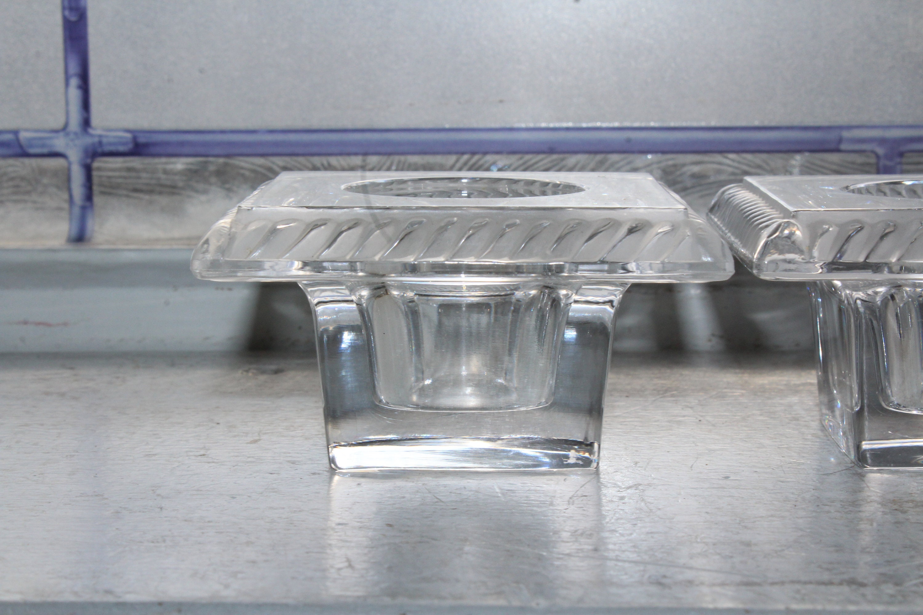 Lalique Crystal Sophie Candle Holder Pair