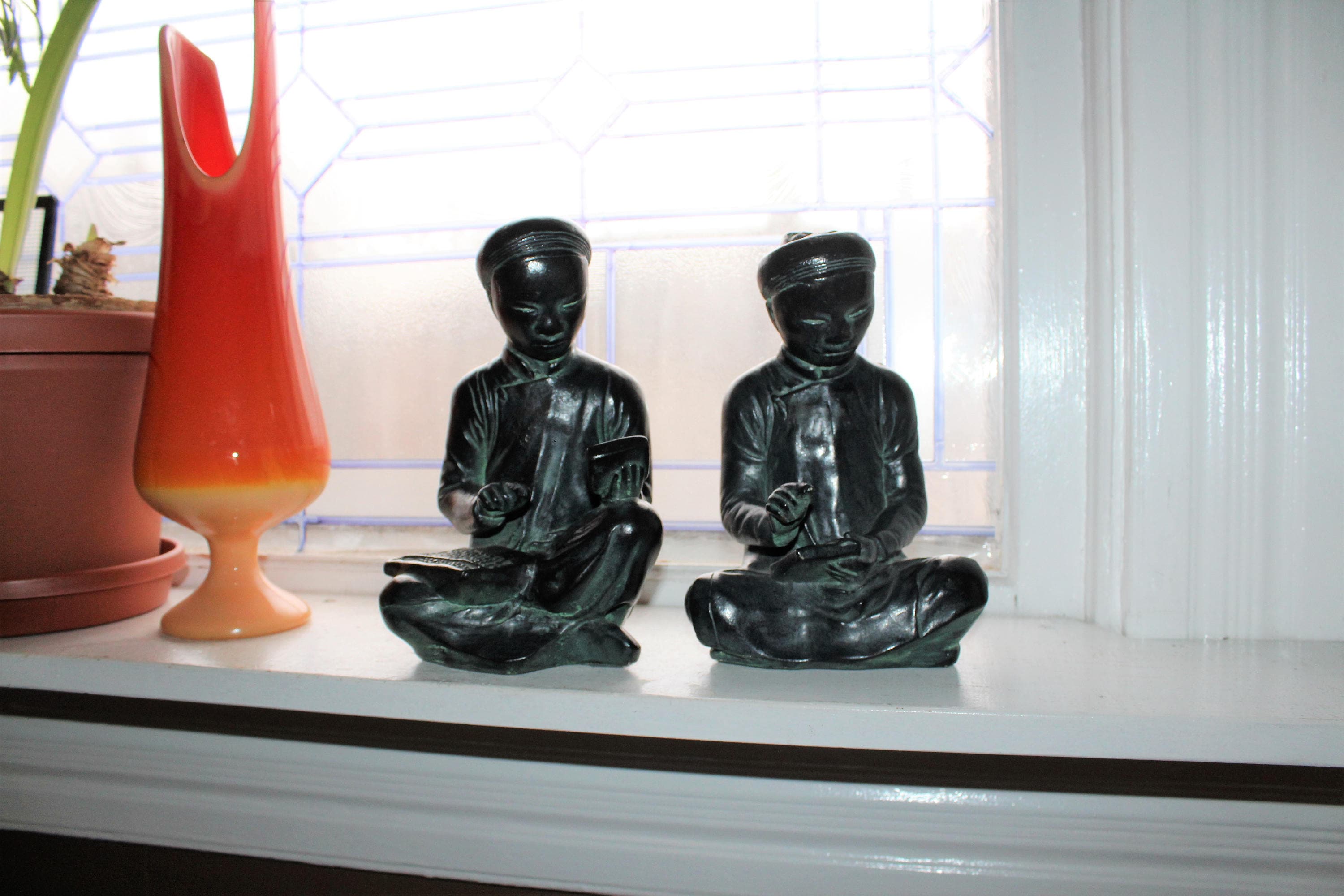 Austin Products Sculpture Asian Mathematician & Scribe Bookends 1961