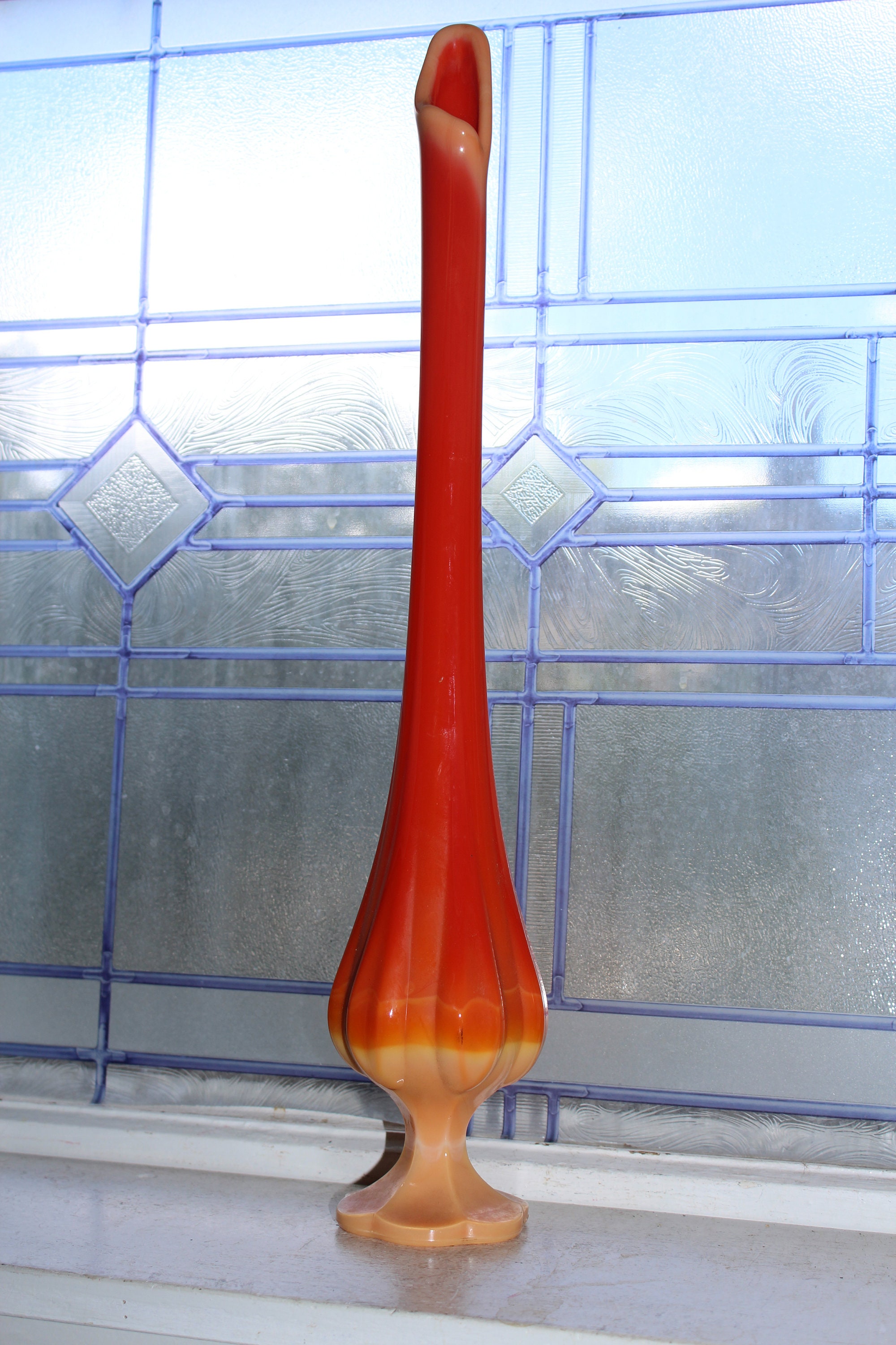 Large Orange Swung Glass Vase 19.5 Vintage Mid Century Modern