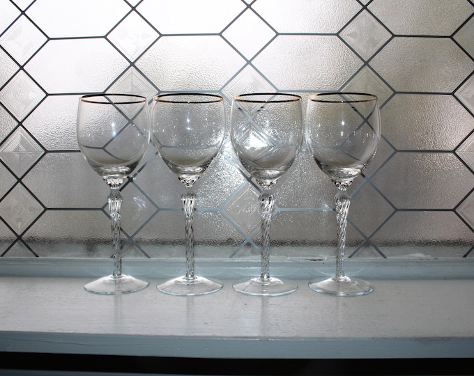 4 Vintage Lenox Monroe Wine or Water Goblets Gold Rim Glasses 8 1/2"
