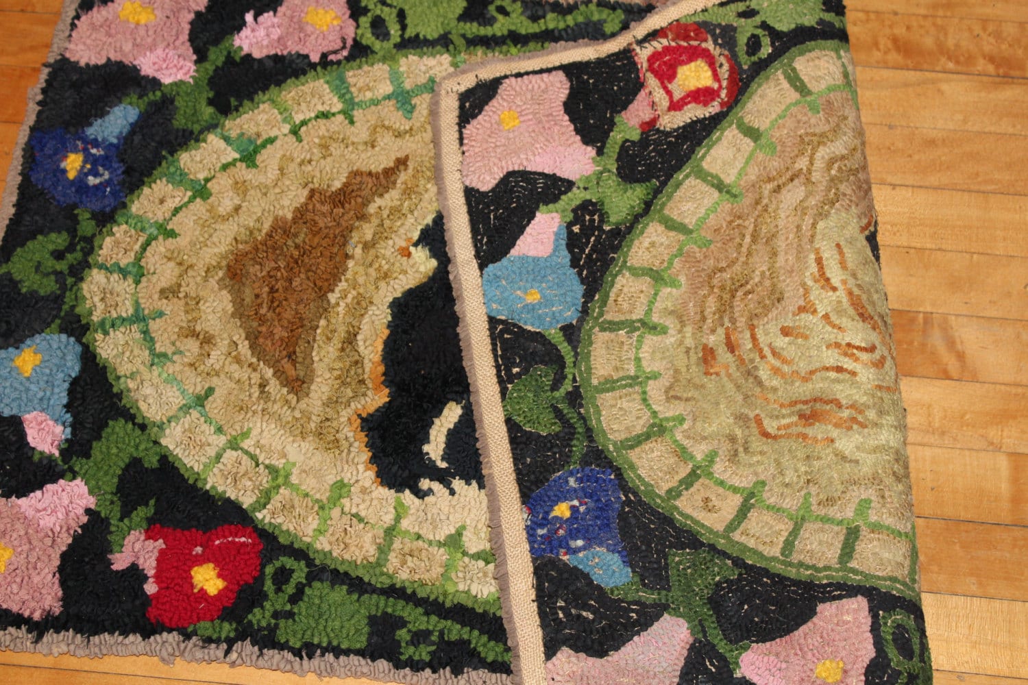 Scotty Rug Mat Antique Hooked Rug Scotty Dog Hand Made Folk Art 42 x 24