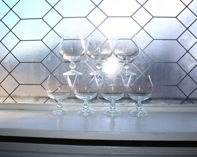 7 Vintage Claudia Glass Brandy Snifters with Diamond Ball Stem
