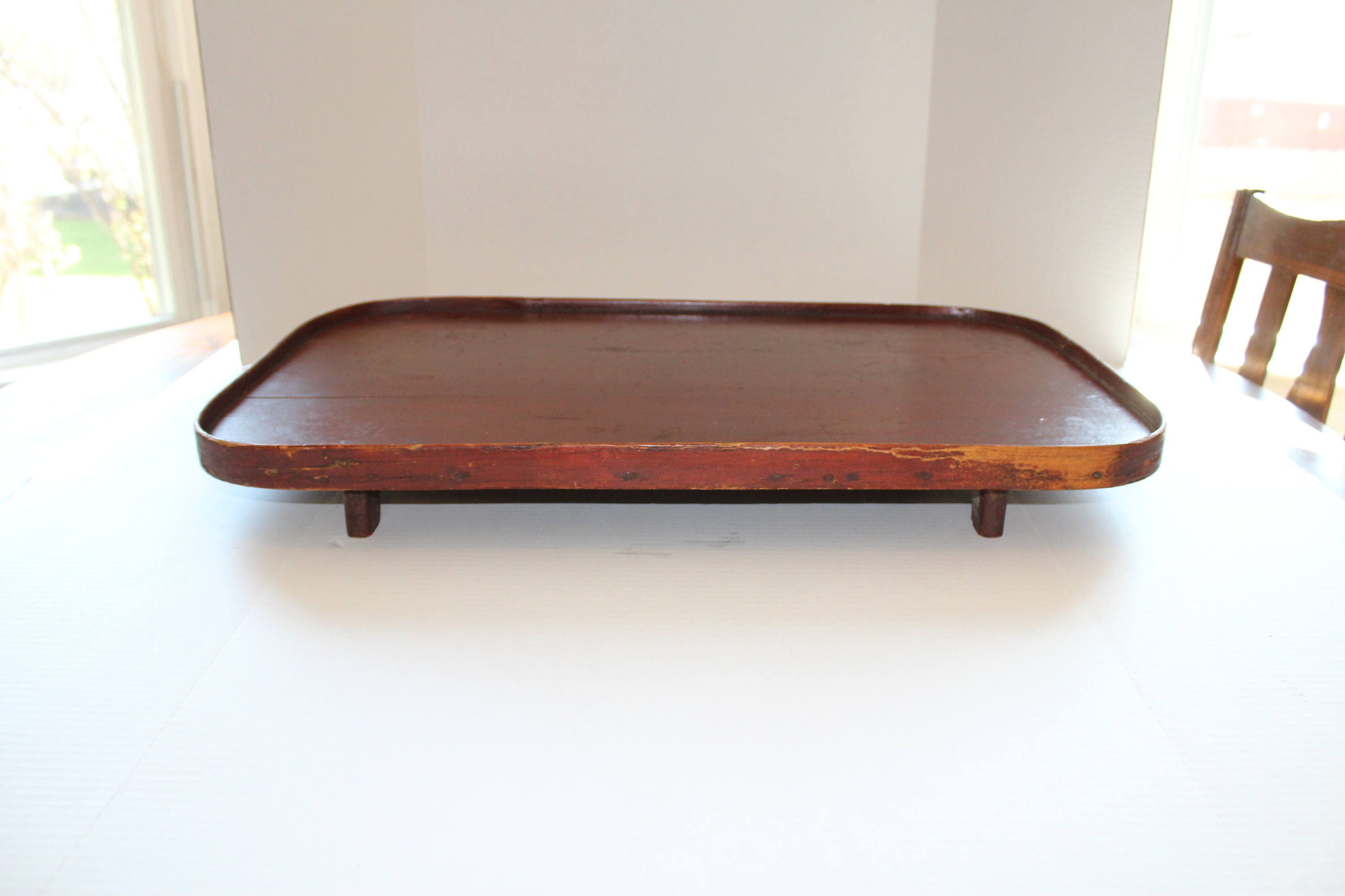 Antique Footed Wooden Tray Large Primitive Rustic Farmhouse Decor