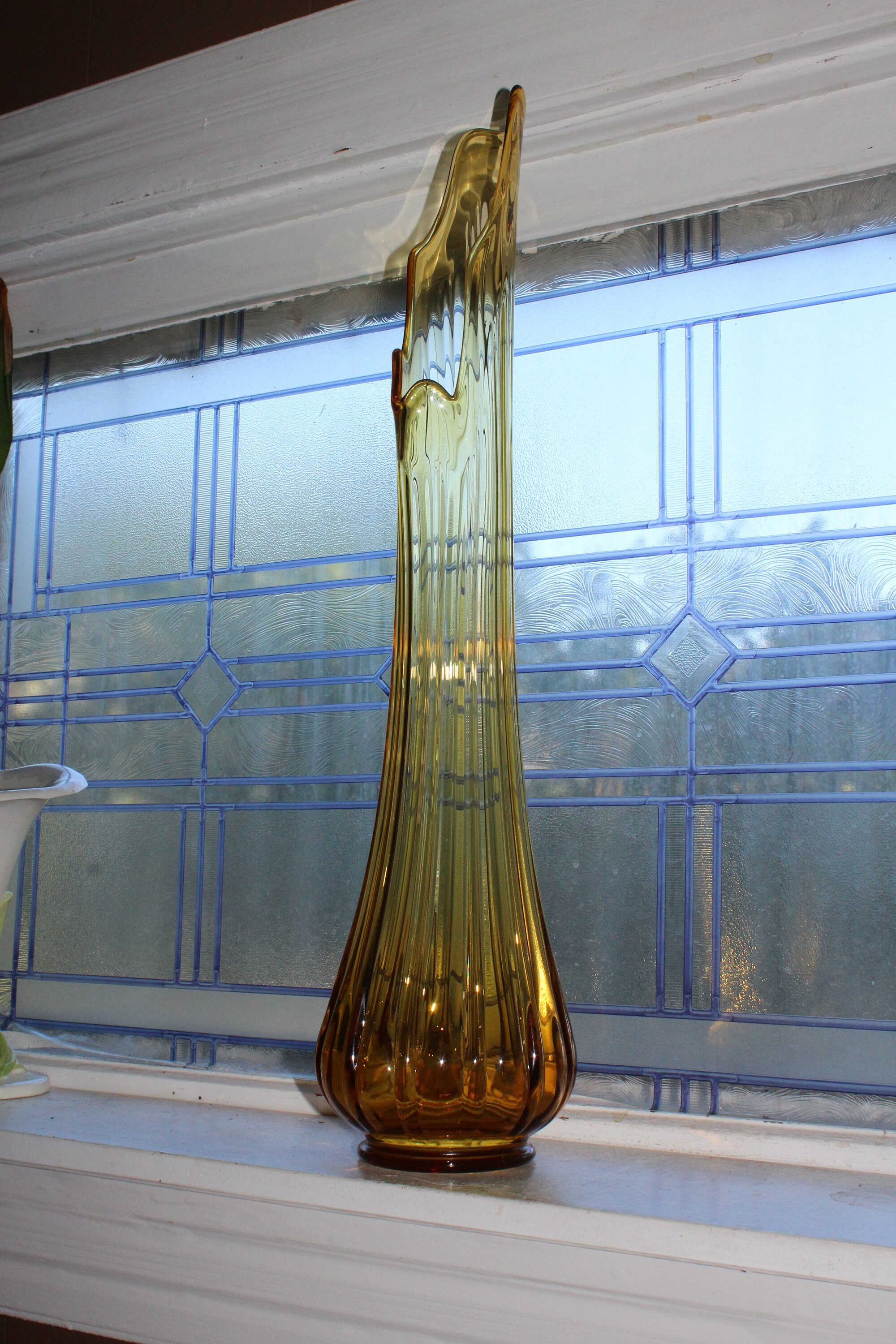 Large Amber Swung Glass Vase 26 Vintage Mid Century Modern