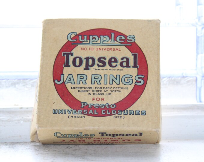 Vintage Cupples Topseal Rubber Jar Rings Box with 12 Rings 1940s