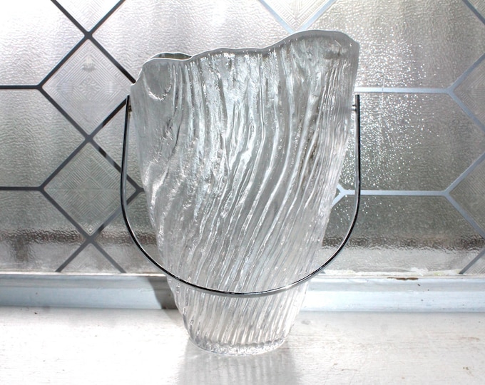 Vintage Scandinavian Glass Ice Bucket Wood Textured