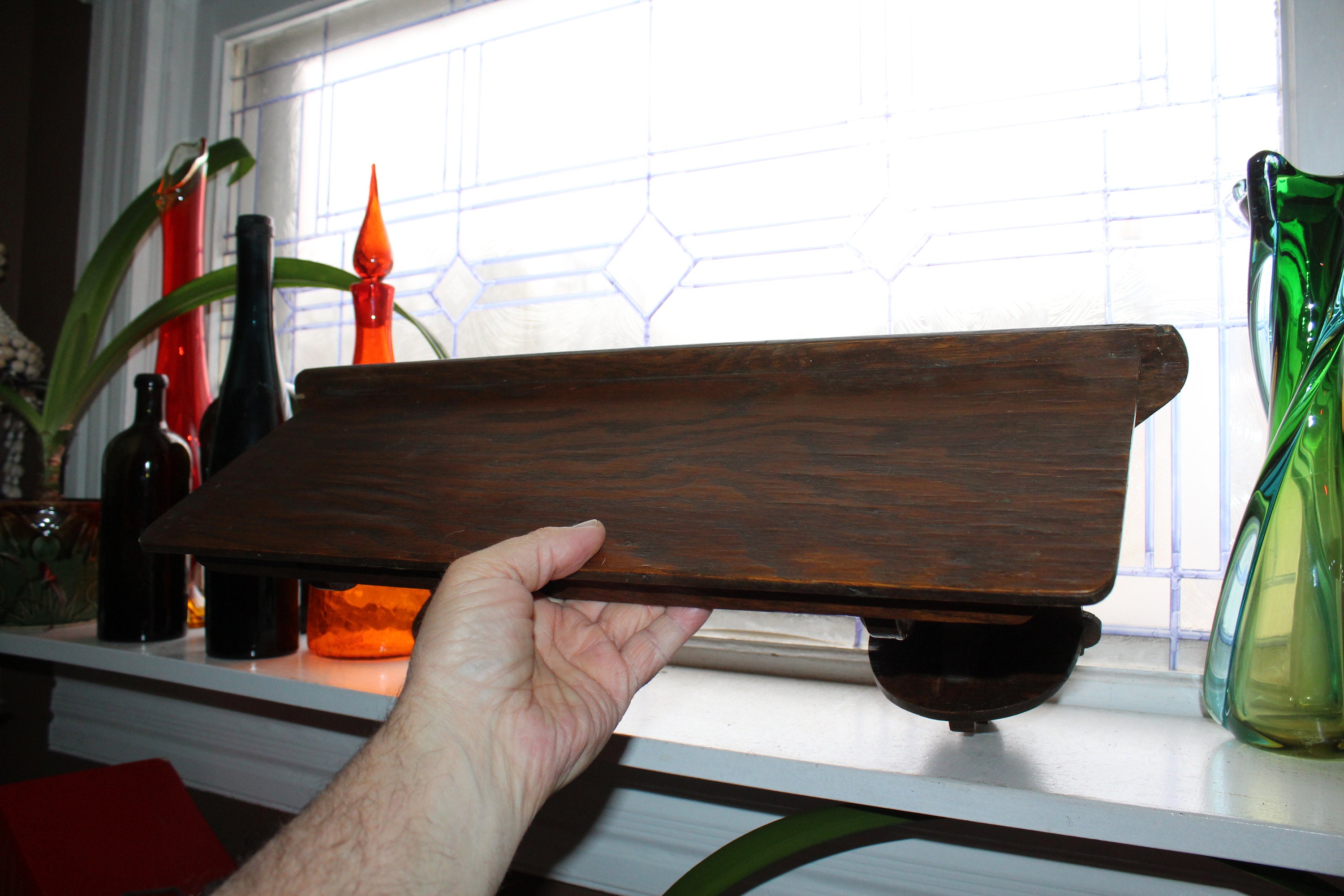 Antique Wood Clock Shelf with Decorative Trim