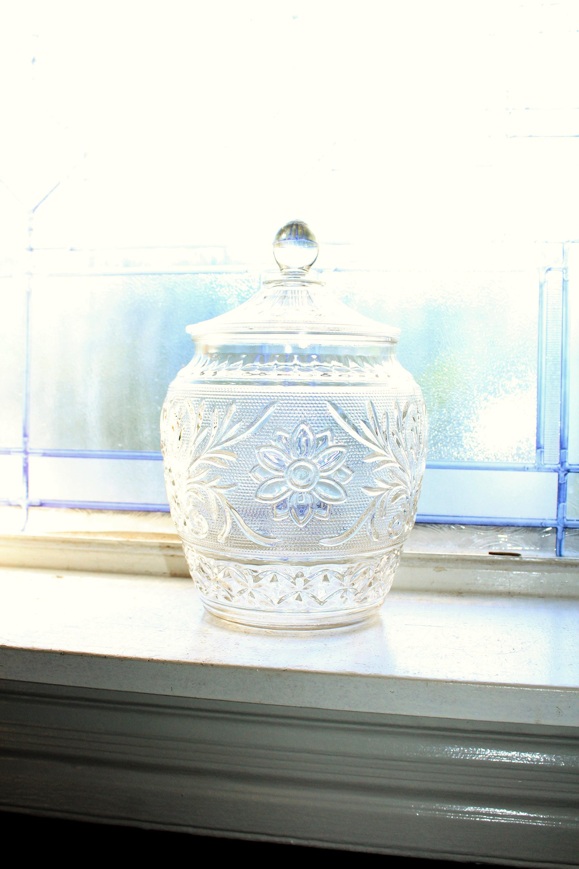 Vintage Sandwich Glass Cookie Jar