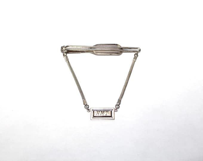 Vintage Sterling Silver Tie Bar & Chain FCC Forstner Chain Corp Monogrammed HMT