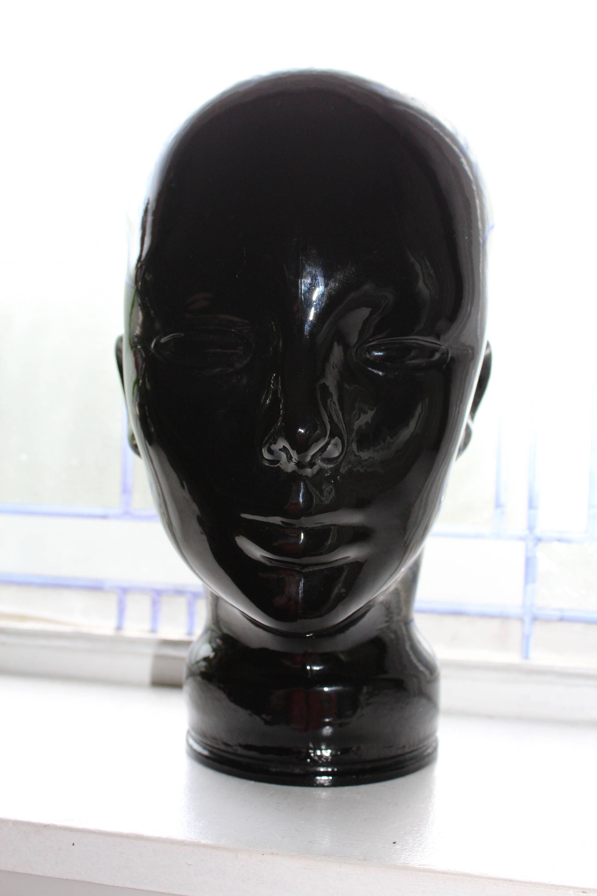 Black Glass Head Bust Model Mannequin Vintage 1970s