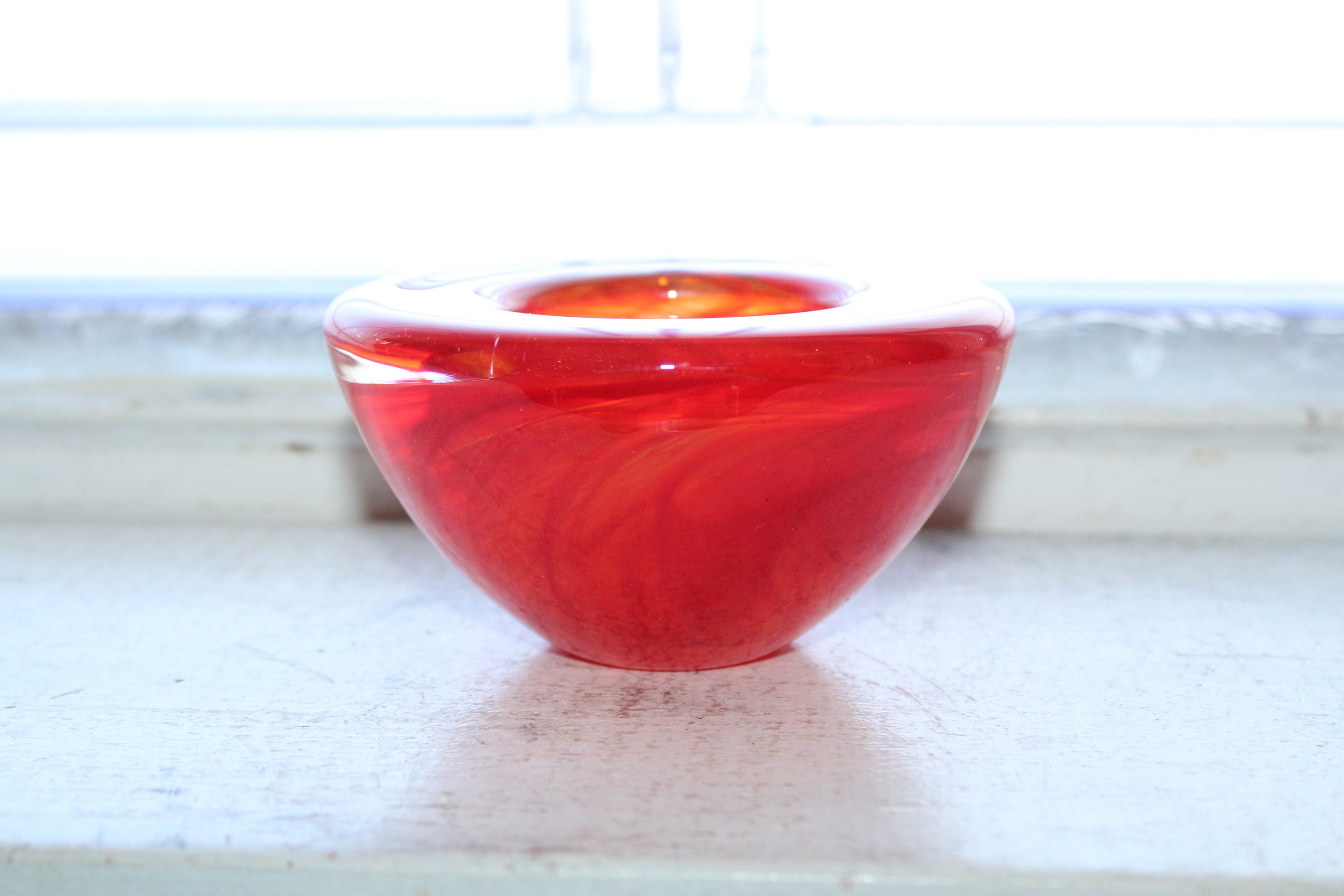 Kosta Boda Red Swirl Votive Candle Holder Vintage Art Glass