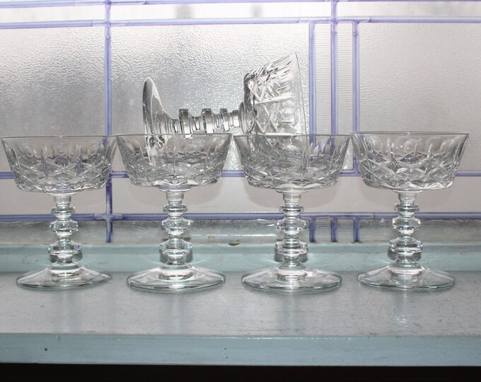 5 Elegant Vintage Crystal Champagne Glasses