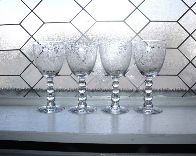 4 Vintage Duncan & Miller First Love Water Goblets 1930s Etched Crystal