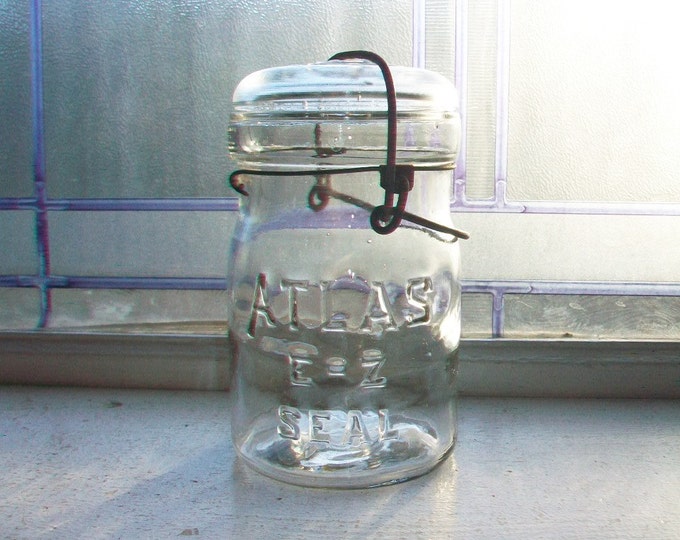 Antique Atlas EZ Seal Pint Canning Jar With Glass Lid 1920s