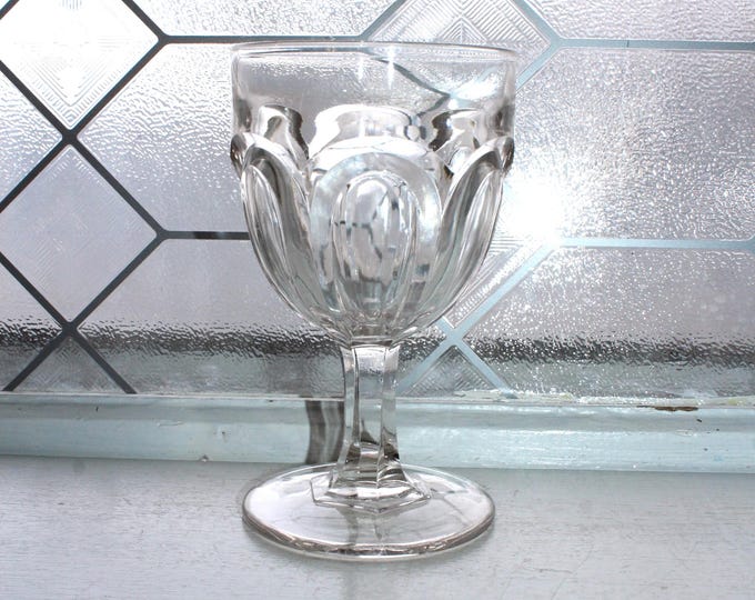 Early American Pressed Glass Goblet Barreled Loop Seneca Loop Circa 1870s