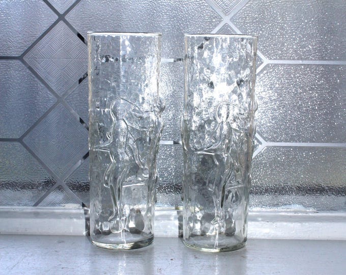2 Vintage La Femme Nude Tumblers Highballs Libbey Glass Barware 1970s