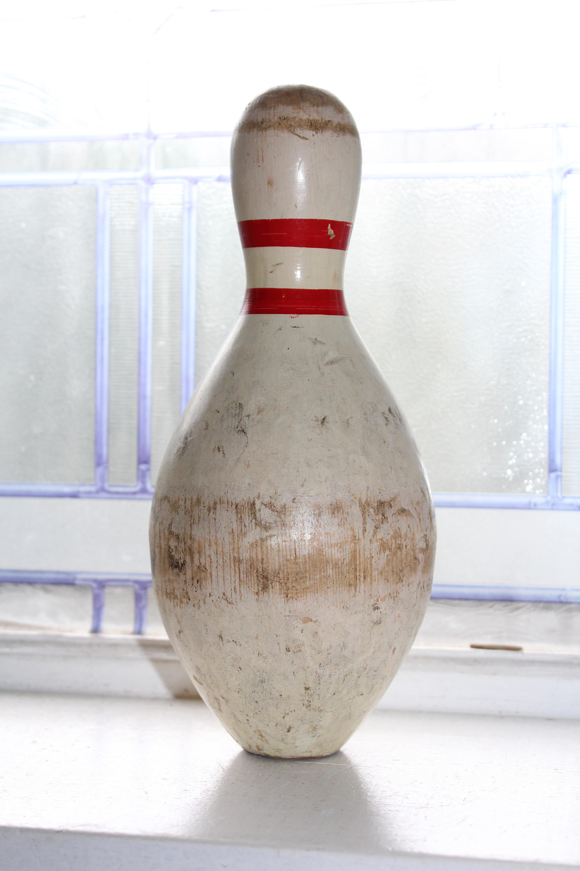 Vintage Wood Duck Pin Bowling Pin Red and White
