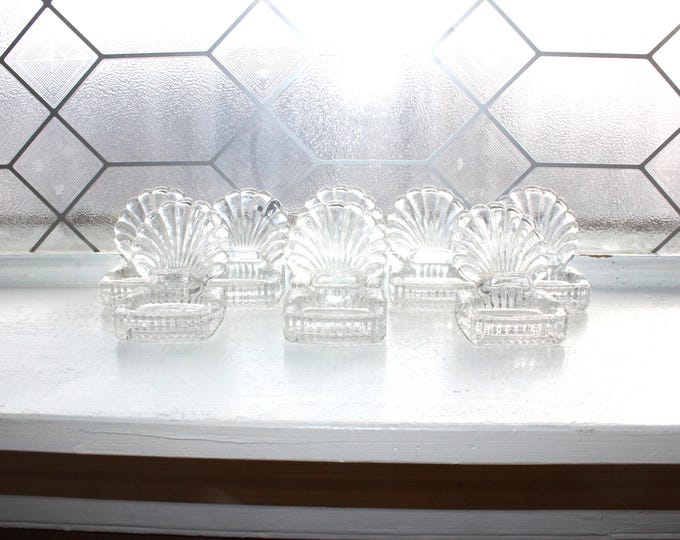 8 Vintage Fostoria Crystal Shell Place Card Holders