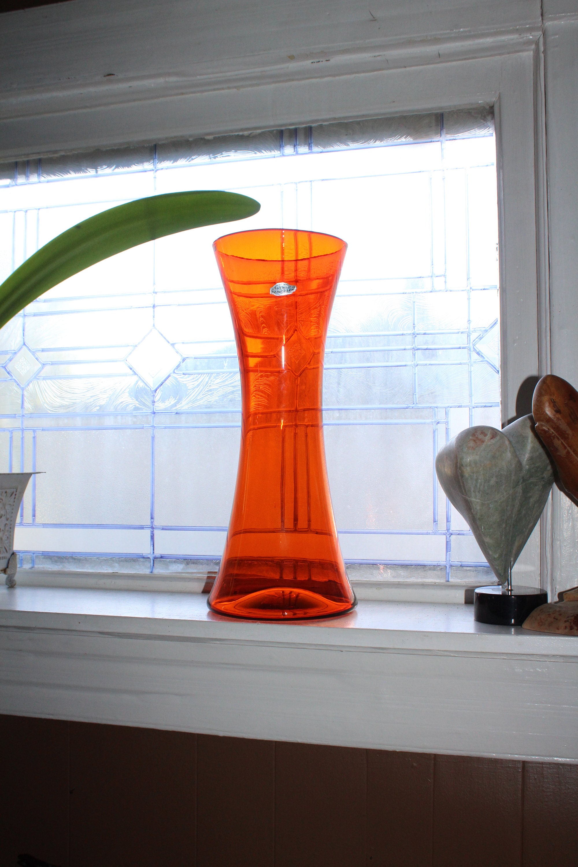 Large Red Blenko Glass Spool Vase 16.5 Vintage 1960s