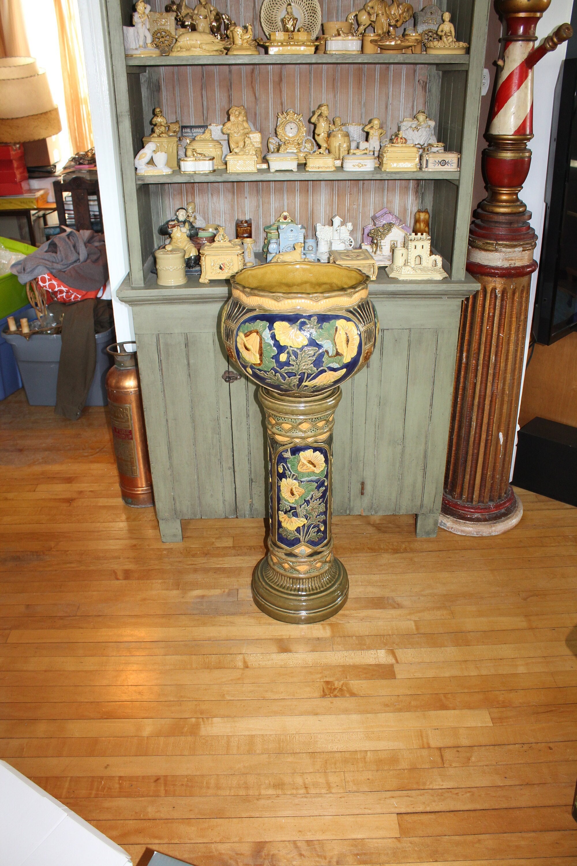 Huge Vintage Faience Pottery Jardiniere & Pedestal 2284