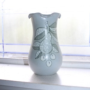 Mid Century Italian Pottery Vase Gray with Pear and Leaves