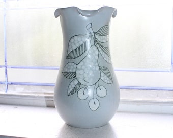 Mid Century Italian Pottery Vase Gray with Pear and Leaves