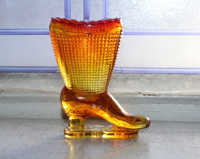 Vintage Amberina Glass Victorian Boot Shoe Toothpick Holder
