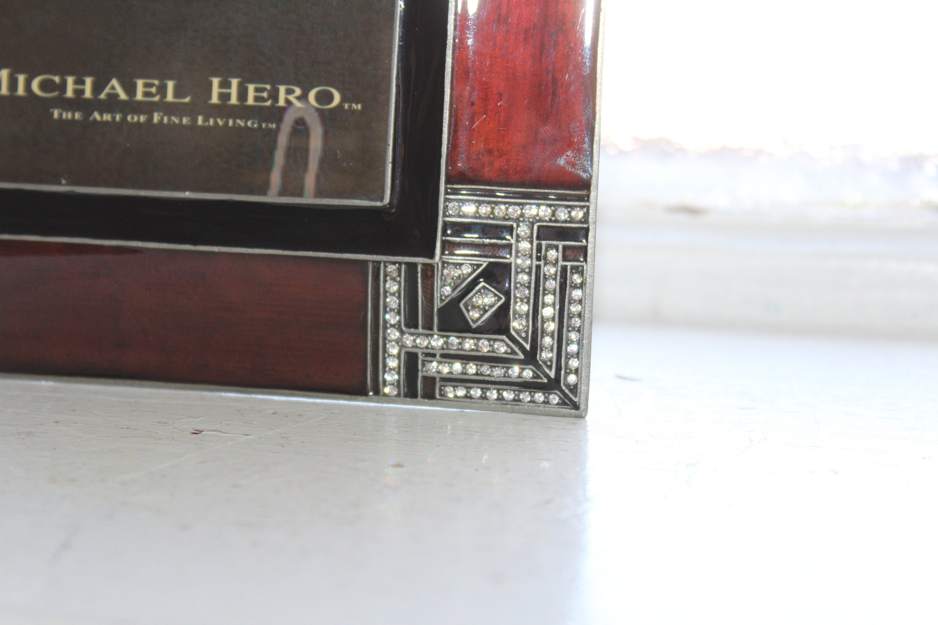 Michael Hero Picture Frame Burgundy and Black Enamel with Swarovski Stones