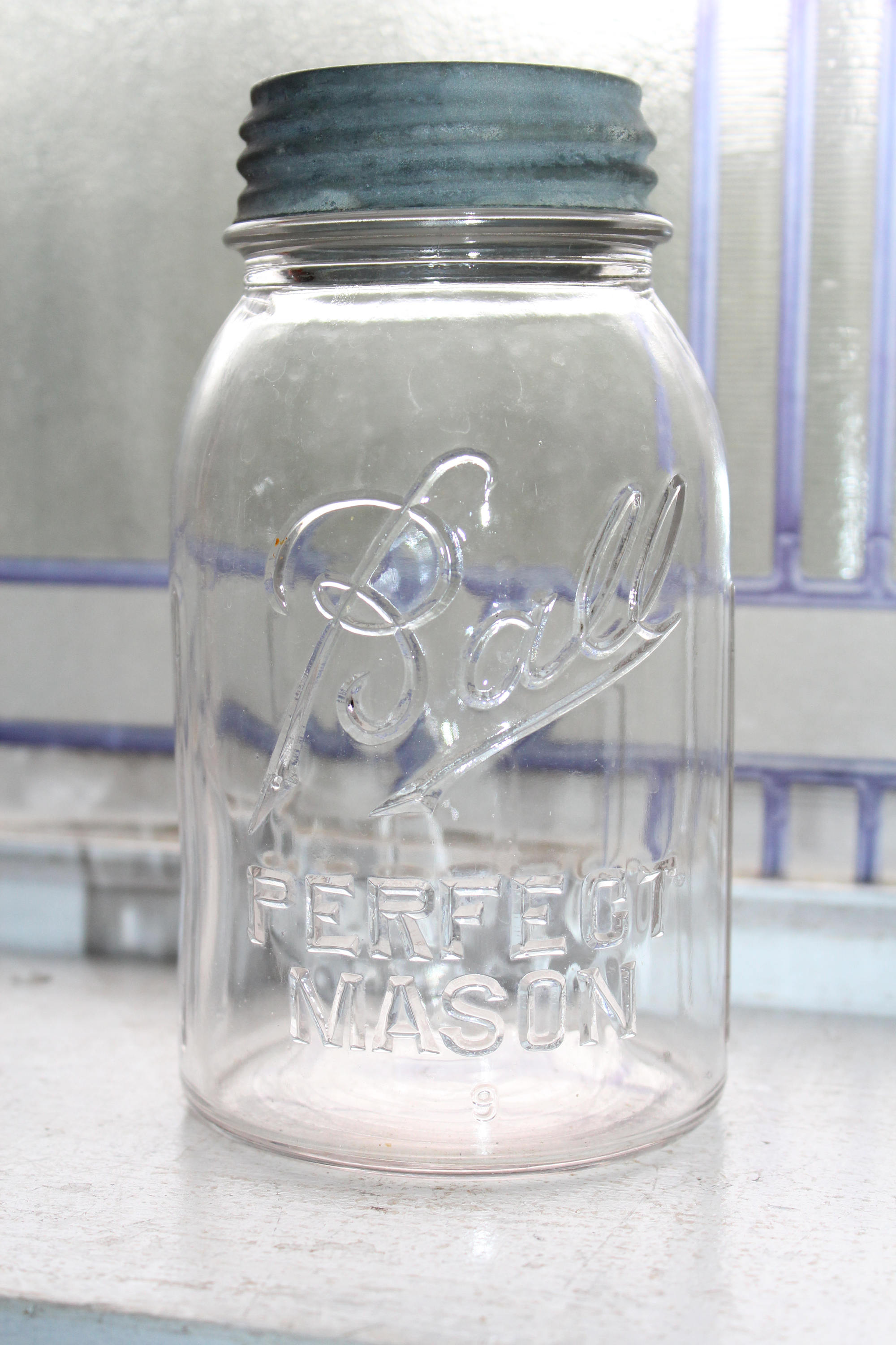 Vintage Ball Jar Quart Ball Perfect Mason with Gripper Ribs 1930s