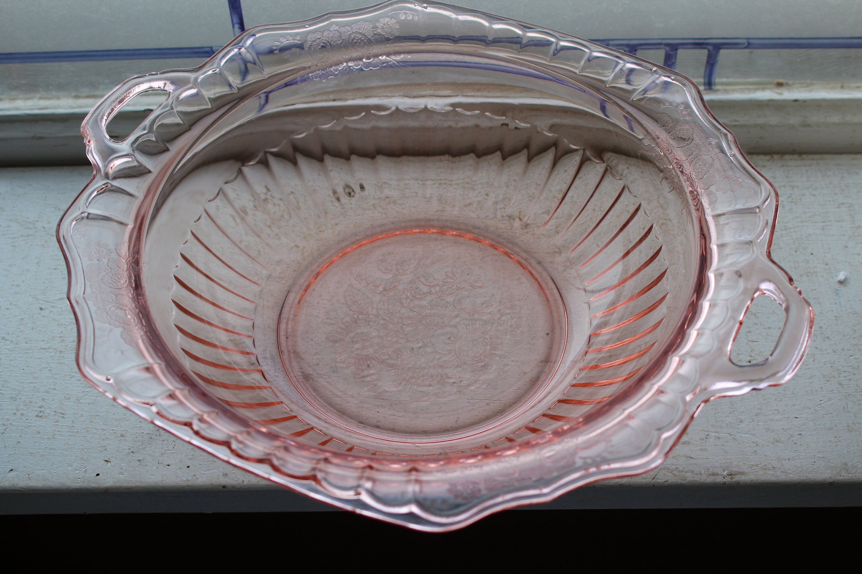 Pink Depression Glass Large Serving Bowl Mayfair Open Rose Vintage 30s