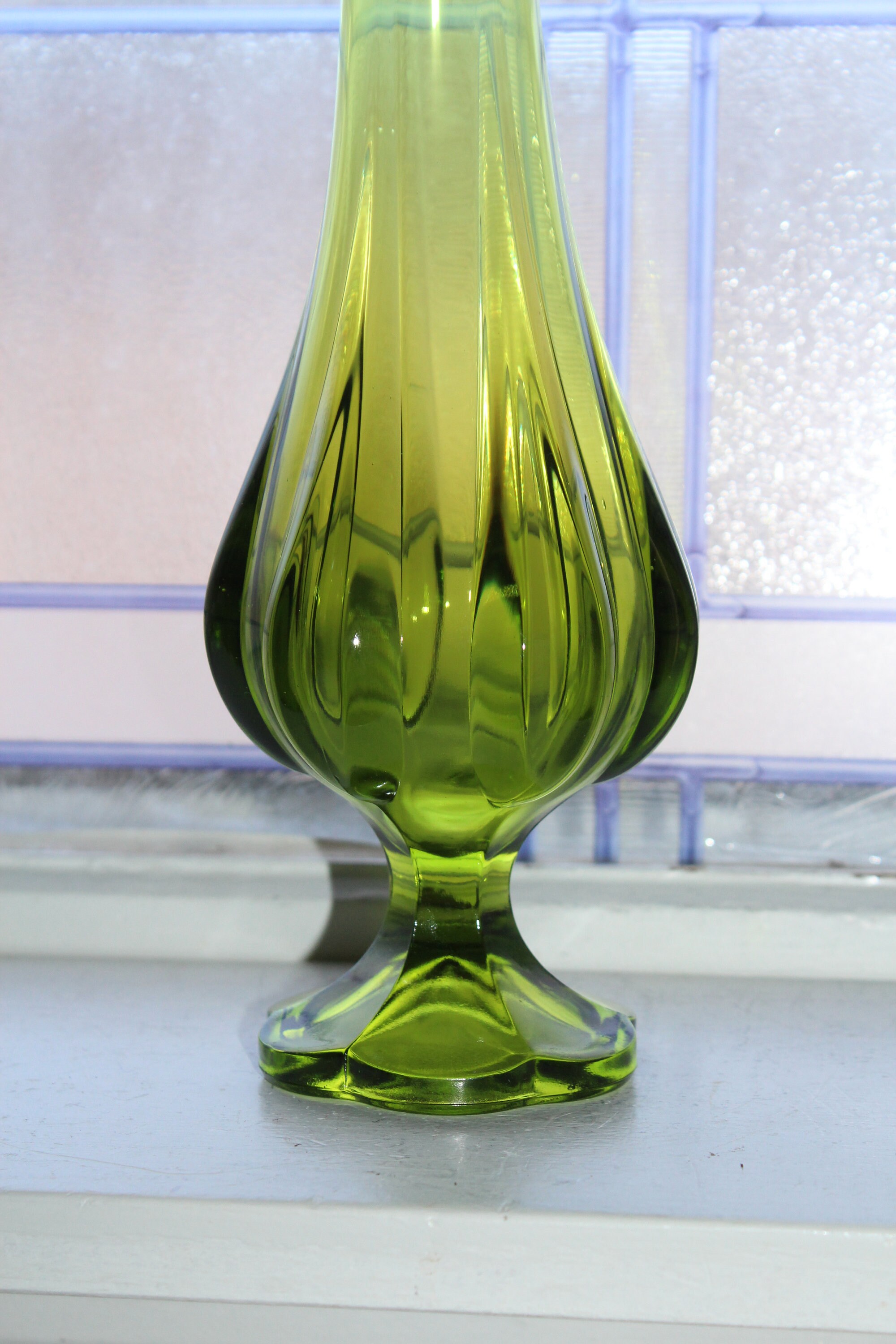 Large Green Swung Glass Vase 16 Vintage Mid Century Modern