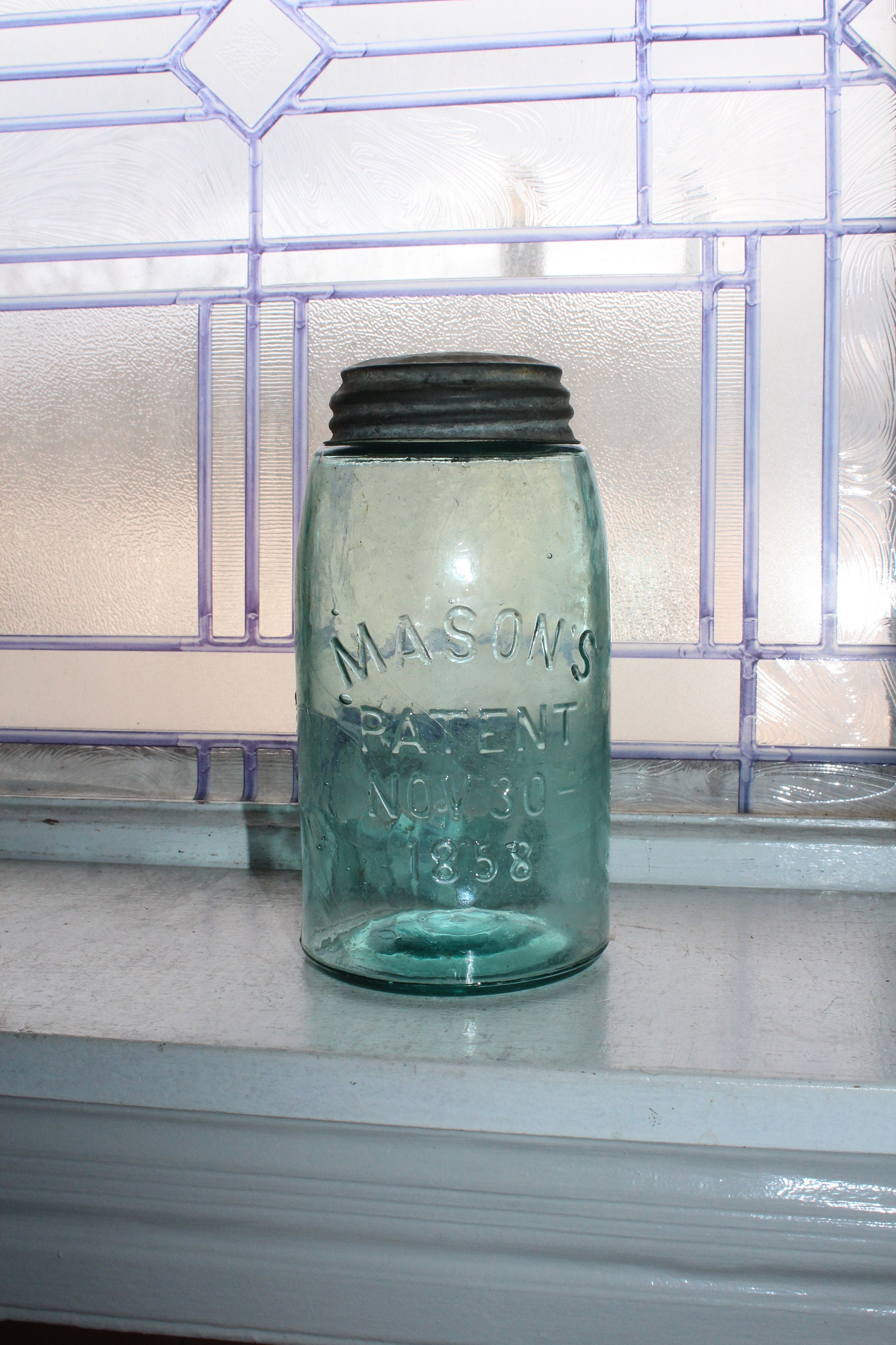 Antique Blue Mason Jar Quart Mason's Patent Nov 30th 1858