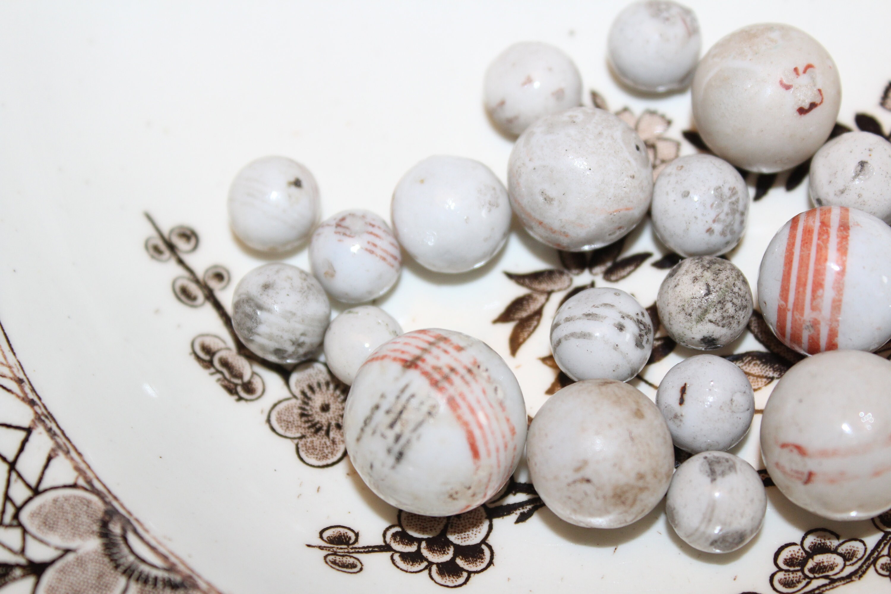 21 Antique China Marbles Hand Made Hand Painted Circa 1800s