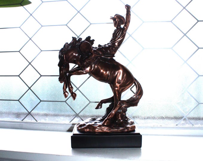 Western Desert Giddy Up Cowboy Statue Bucking Bronco and Cowboy