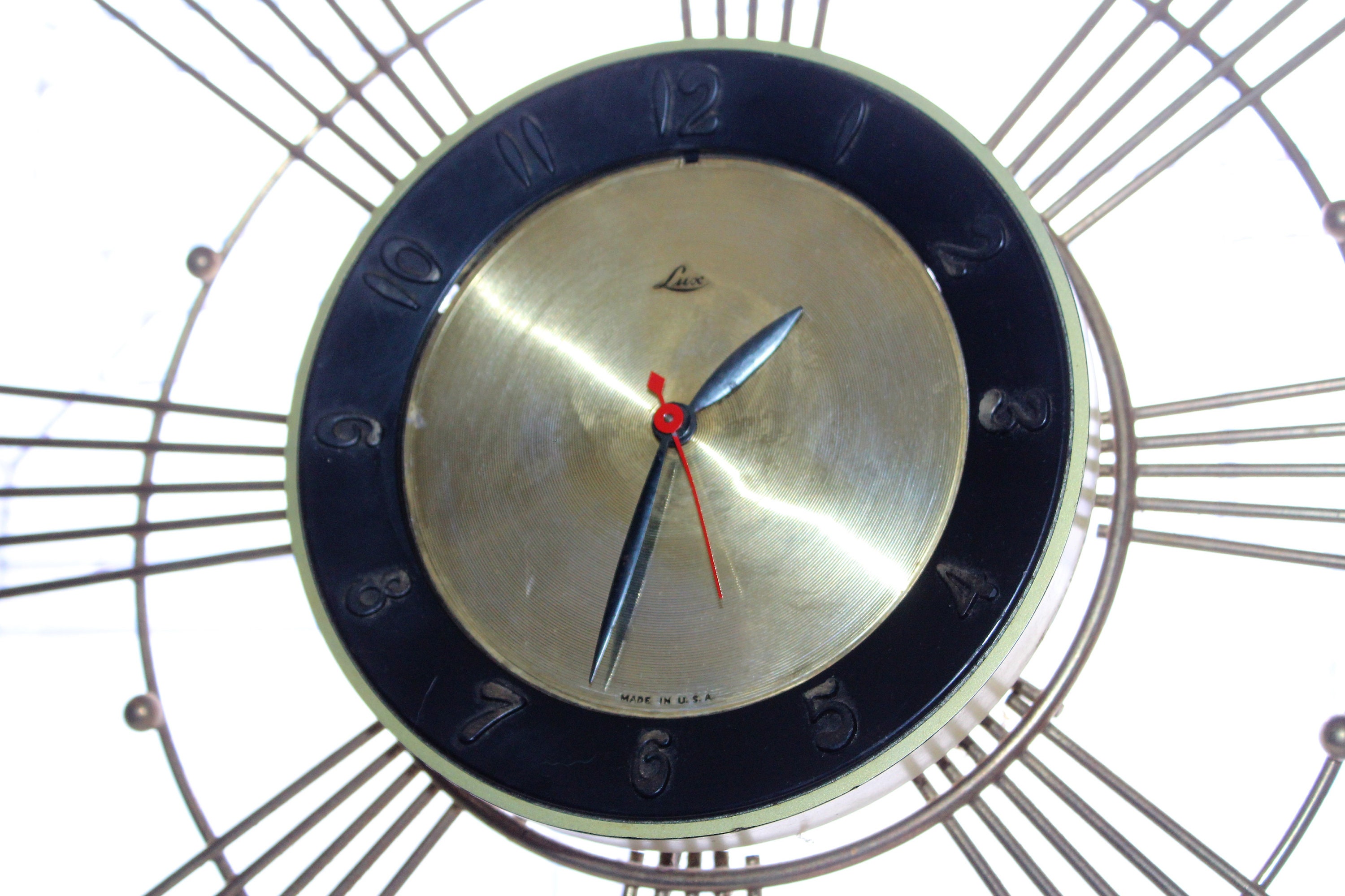 Mid Century Atomic Starburst Wall Clock Lux Vintage 1950s Electric