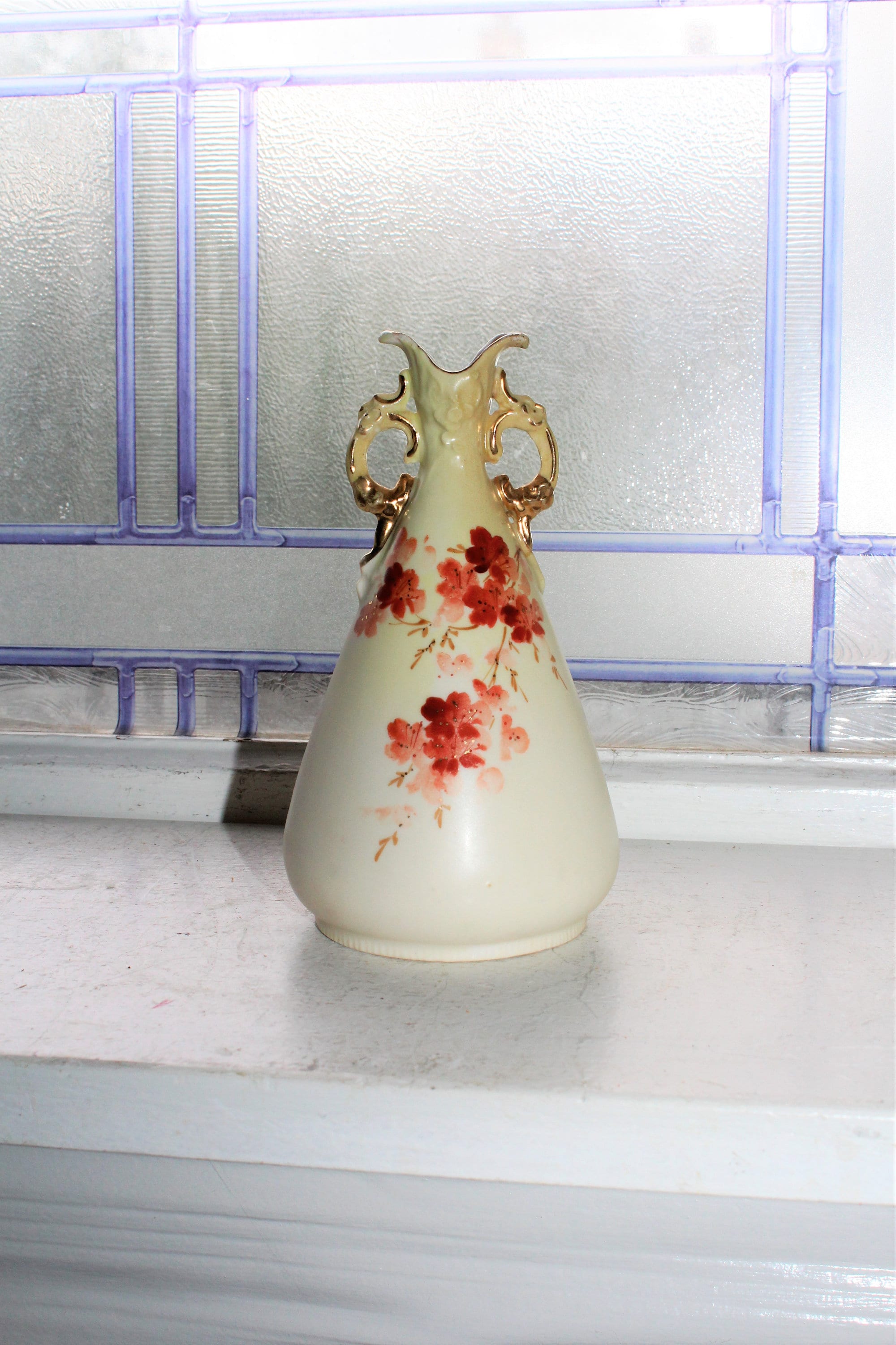 Antique Hand Painted European Porcelain Bud Vase Late 1800s