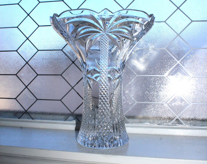 Large Vintage Irish Shannon Crystal Palm Tree Vase