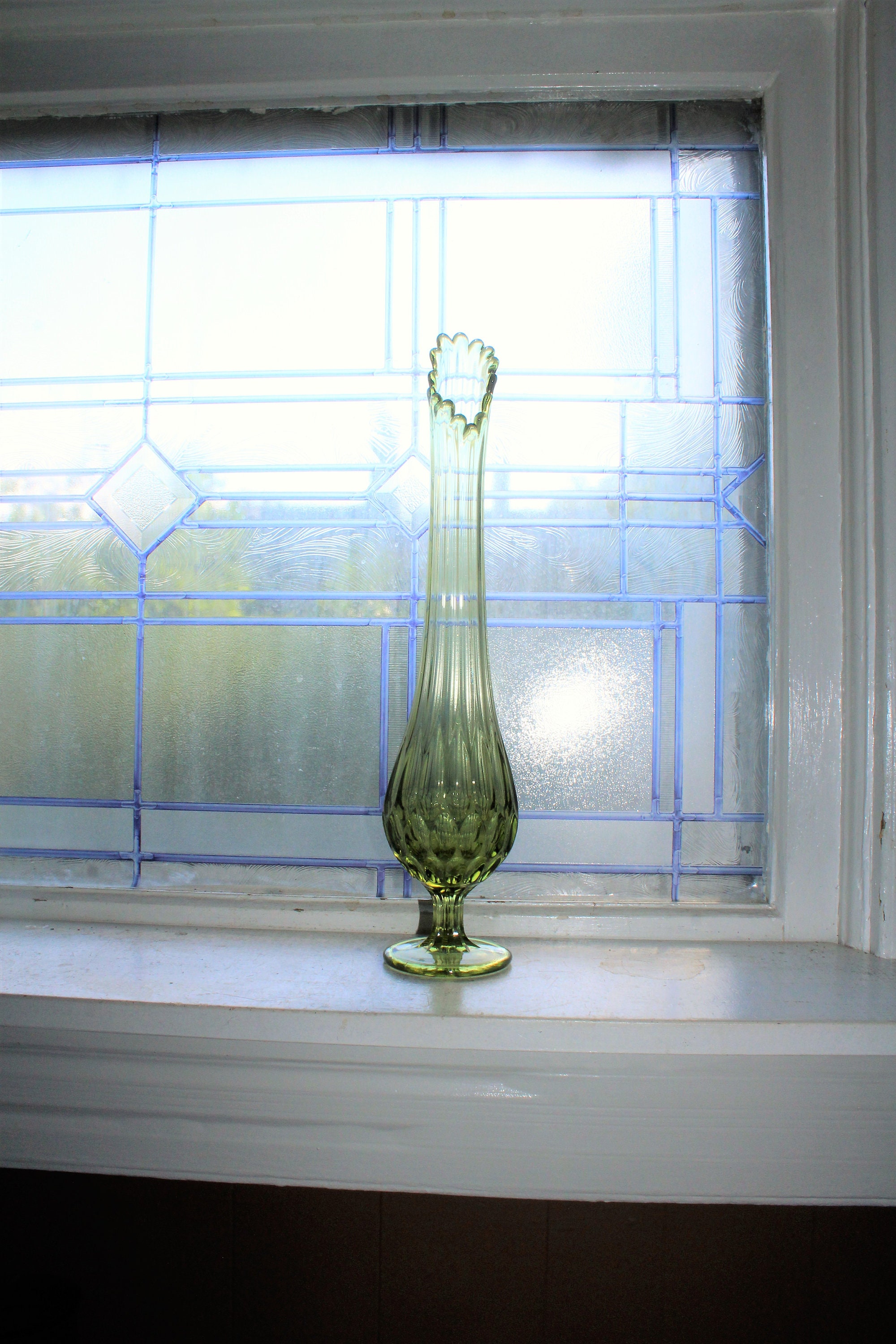 Large Green Swung Glass Vase 16 Vintage Mid Century Modern