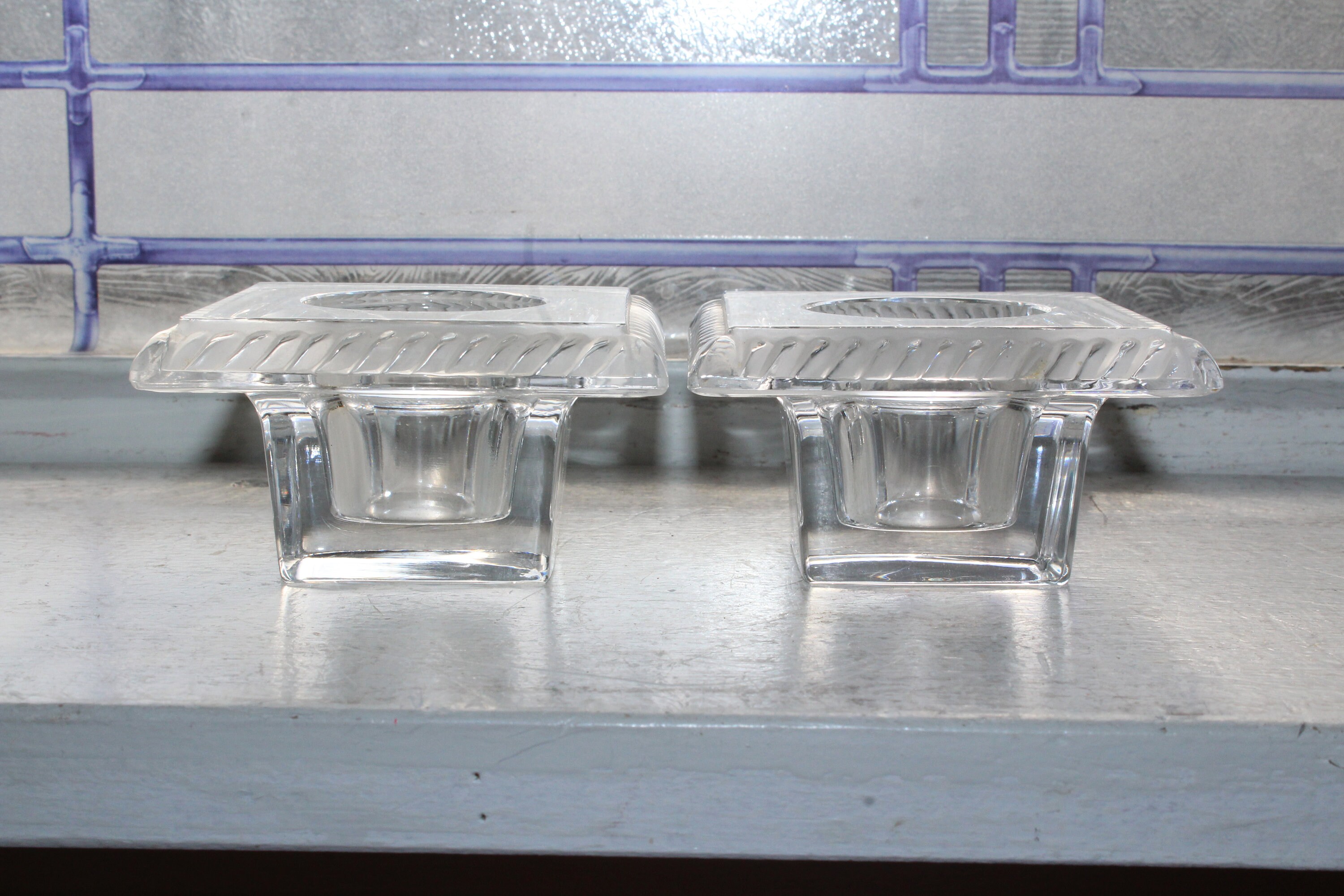 Lalique Crystal Sophie Candle Holder Pair