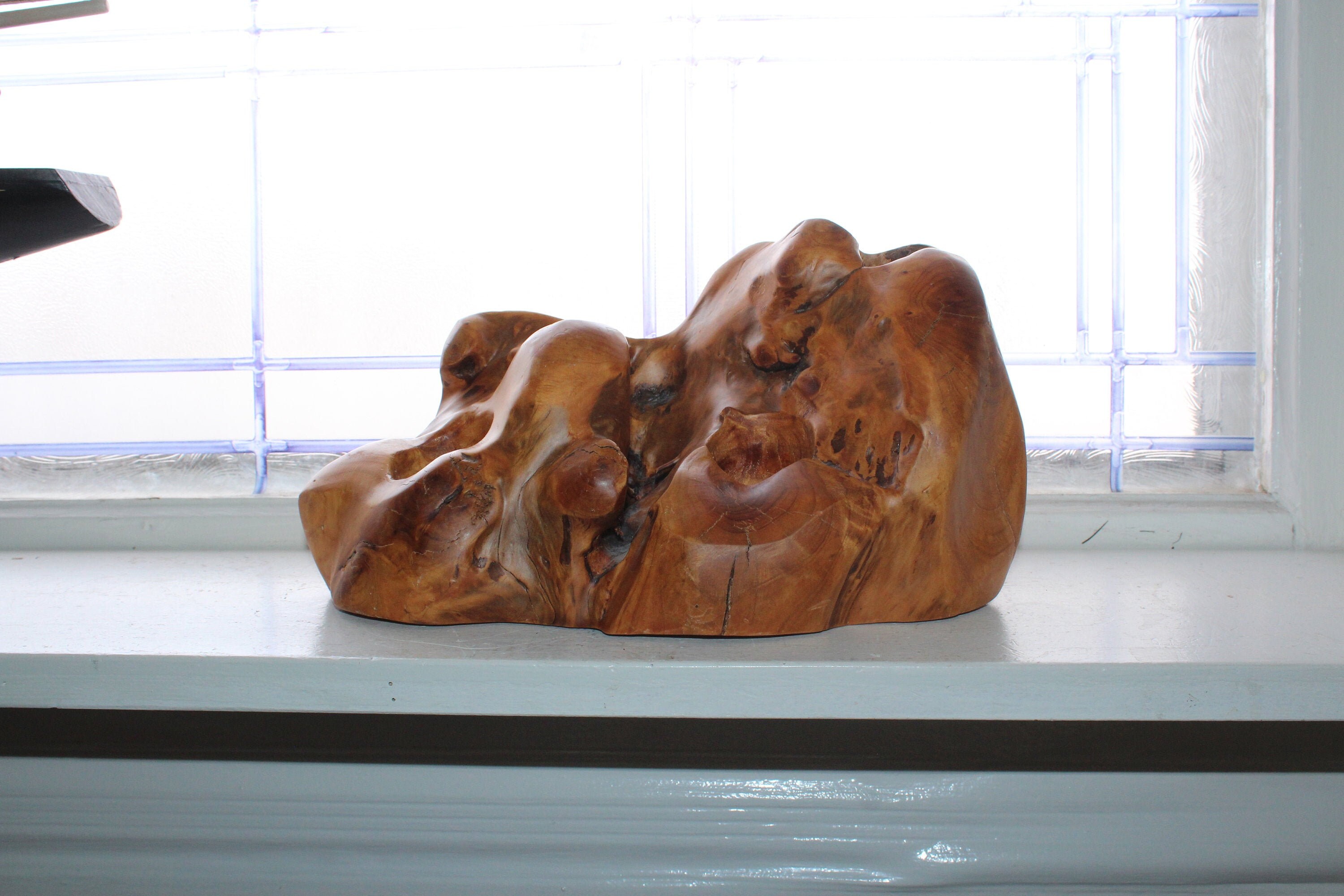 Large Hand Carved Wood Candle Holder Centerpiece Natural Form
