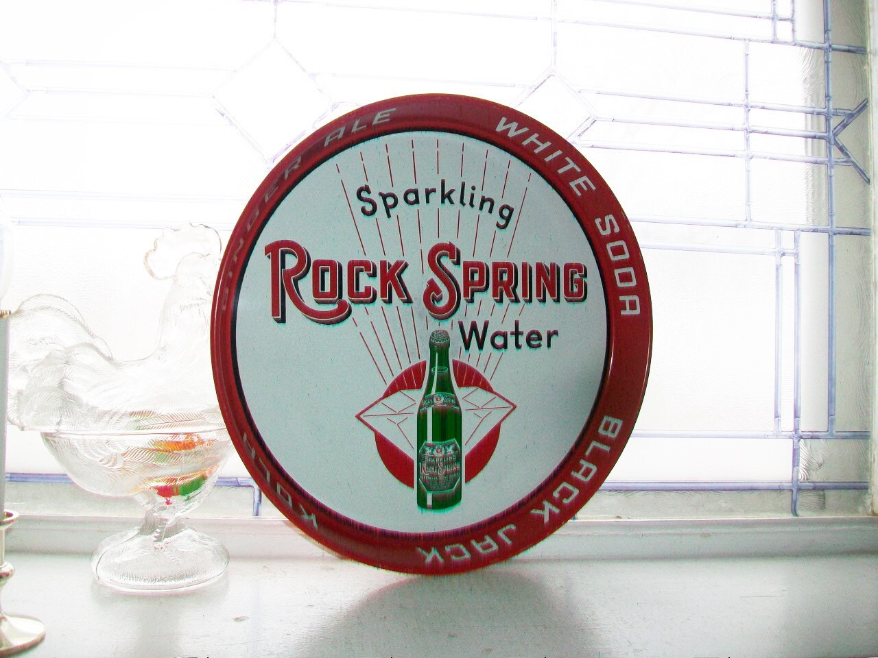 Vintage Serving Tray Rock Spring Water Soda Blackjack Ginger Ale Bright Red and White Advertising