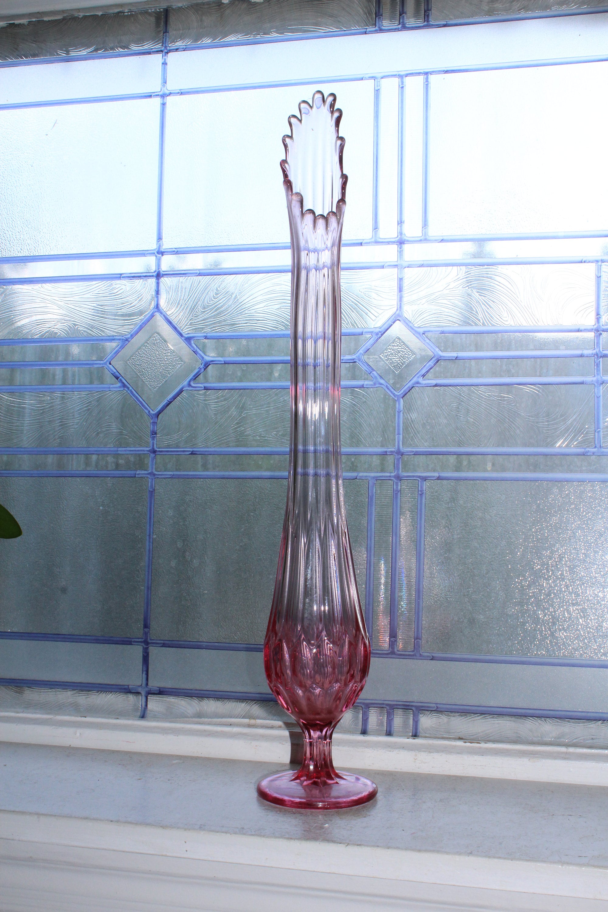 Large Pink Swung Glass Vase 19 Vintage Mid Century