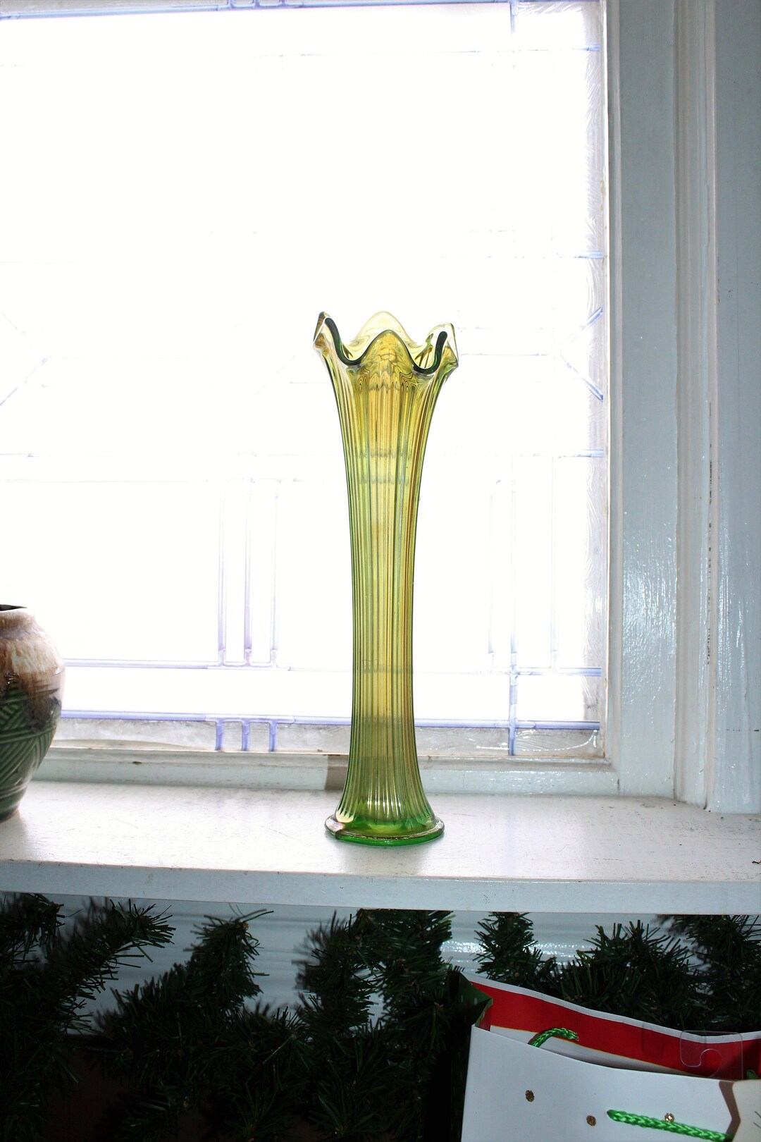 FENTONフェントンカー二バルアンティークUSA carnival vase Vintage Fenton Rustic Amber No Band Carnival Glass Funeral