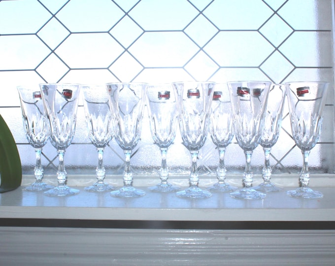 10 Fostoria Lead Crystal Kimberly Champagne Flutes Vintage
