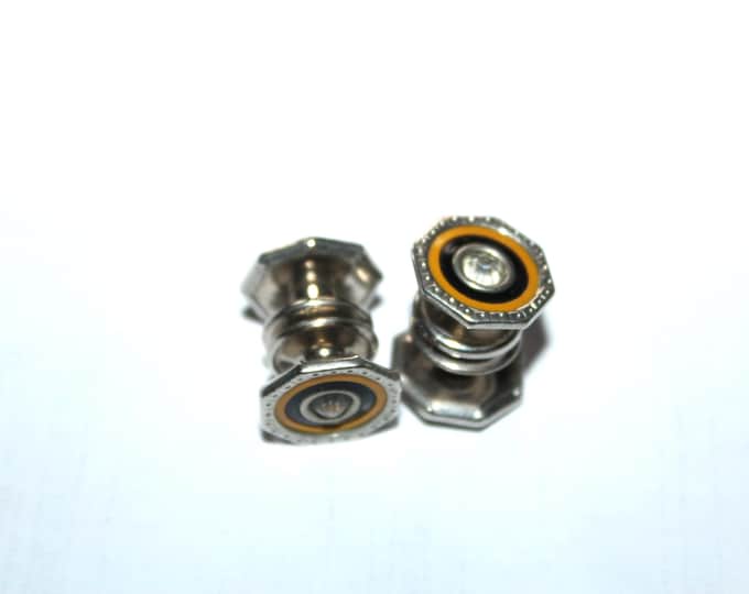 Vintage Snap Link Cufflinks The Pioneer Silver Rhinestone Enamel